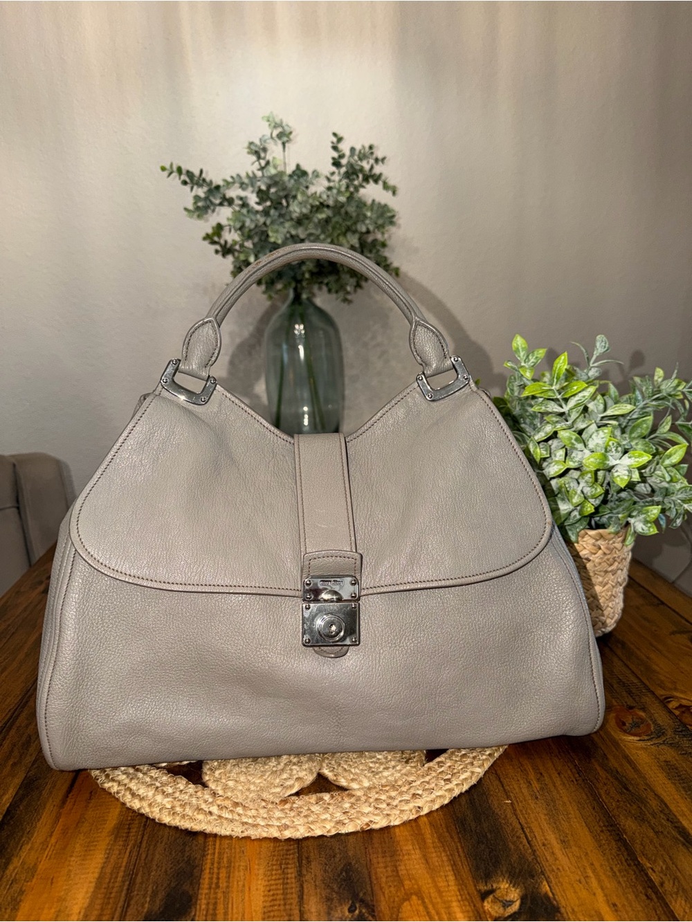 MIU MIU Grey Leather Shoulder Bag